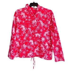 Allyson Whitmore Pink Floral jacket/hoodie size L front zipper long sleeve
